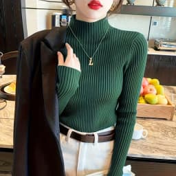 Winter Long Sleeve Mock Neck Knitted Women Sweater Pullover Slim Knit Sweater Women Tops Blusas Mujer De Moda 2024 Blusa J995