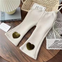 Kids Girls' Autumn Winter New Pants Baby Heart Decorations Thickened Fleece-Lined Stylish Flared Pant Long Pants for Outdoors