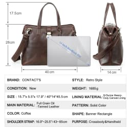 CONTACT'S Genuine Leather Business Bags for Men Metal Frame Doctor Bag Briefcase Shoulder Tote Laptop Bags for 14“ Macbook Pro