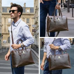 CONTACT'S Genuine Leather Business Bags for Men Metal Frame Doctor Bag Briefcase Shoulder Tote Laptop Bags for 14“ Macbook Pro