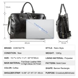 CONTACT'S Genuine Leather Business Bags for Men Luxury Designer Briefcase Office Bag Male Tote Laptop Bags for 14" Macbook Pro