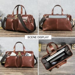 CONTACT'S Genuine Leather Business Bags for Men Mental Frame Briefcase Shoulder Bags Leather Portfolio Bag 14“ Tote Laptop Bags