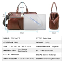 CONTACT'S Genuine Leather Business Bags for Men Mental Frame Briefcase Shoulder Bags Leather Portfolio Bag 14“ Tote Laptop Bags