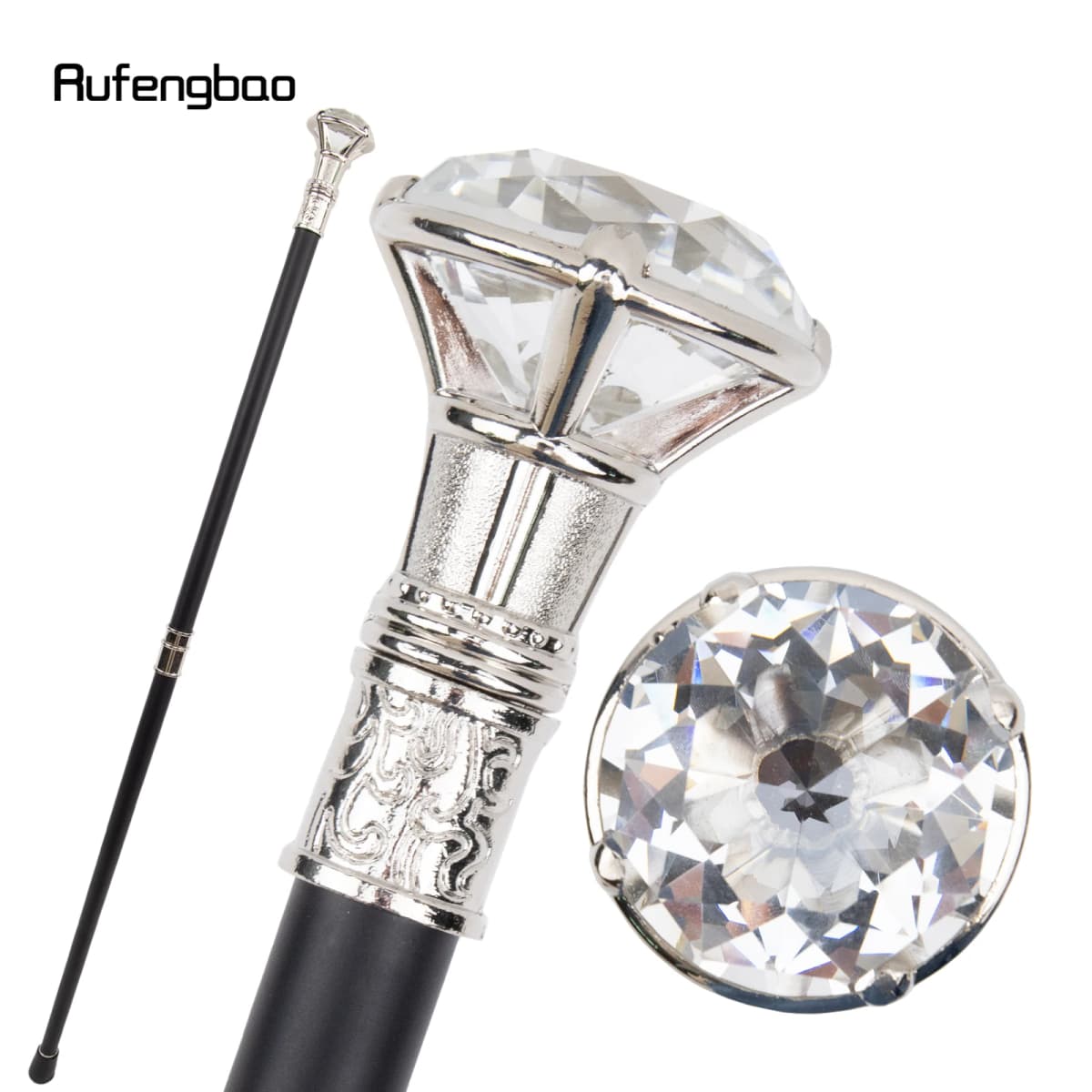 Transparent Diamond Type White Walking Stick Fashion Cane Gentleman Cosplay Cane Knob Crosier 90cm Performance Stage Cane