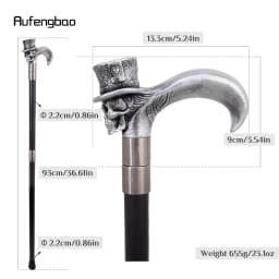 Silver Love Hat Skull Head Long Handle Walking Cane Fashion Cane Decorative Cane Halloween for Cosplay Parties Stick 93cm