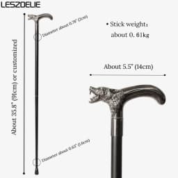 91cm Silver Wolf-Head Men's Luxury Walking Stick Fashion Decorative Hand Cane Elegant Vintage Stick for Women