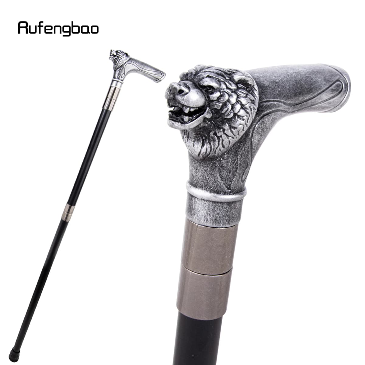 Silvery Bear Head Handle Decorative Stick Decorative Cane for Halloween for Cosplay and Parties Cane 93cm