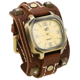 Men's Vintage Hip Hop Punk Quartz Watch - Handmade Rivet Genuine Leather Strap Fashion Accessory