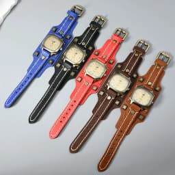 Men's Vintage Hip Hop Punk Quartz Watch - Handmade Rivet Genuine Leather Strap Fashion Accessory