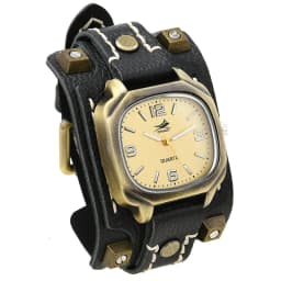 Men's Vintage Hip Hop Punk Quartz Watch - Handmade Rivet Genuine Leather Strap Fashion Accessory