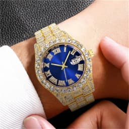 Fashion Business Diamond-Studded Men's And Women's Watches Roman Scale Calendar Hip Hop Watch Gold Green Full Diamond Watch