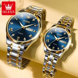 OLEVS Couple Watch Luxury Gold Diamond Dual Calendar Waterproof Watch Fashion Brand Quartz Appointment Clock Couple Watch 5563