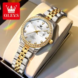 OLEVS 3629 Couple Watches Original Fashion Quartz Watches Waterproof Luminous Diamond Bezel Calendar Watches For Couple Gifts