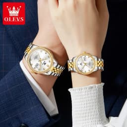 OLEVS 3629 Couple Watches Original Fashion Quartz Watches Waterproof Luminous Diamond Bezel Calendar Watches For Couple Gifts