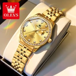 OLEVS 3629 Couple Watches Original Fashion Quartz Watches Waterproof Luminous Diamond Bezel Calendar Watches For Couple Gifts