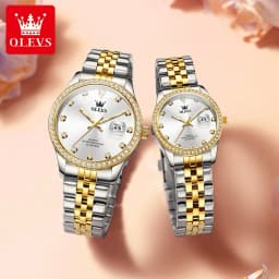 OLEVS 3629 Couple Watches Original Fashion Quartz Watches Waterproof Luminous Diamond Bezel Calendar Watches For Couple Gifts