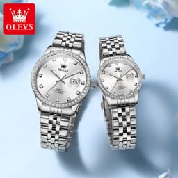 OLEVS 3629 Couple Watches Original Fashion Quartz Watches Waterproof Luminous Diamond Bezel Calendar Watches For Couple Gifts