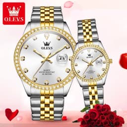 OLEVS 3629 Couple Watches Original Fashion Quartz Watches Waterproof Luminous Diamond Bezel Calendar Watches For Couple Gifts