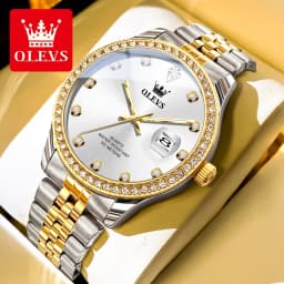 OLEVS 3629 Couple Watches Original Fashion Quartz Watches Waterproof Luminous Diamond Bezel Calendar Watches For Couple Gifts