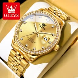 OLEVS 3629 Couple Watches Original Fashion Quartz Watches Waterproof Luminous Diamond Bezel Calendar Watches For Couple Gifts