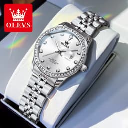 OLEVS 3629 Couple Watches Original Fashion Quartz Watches Waterproof Luminous Diamond Bezel Calendar Watches For Couple Gifts