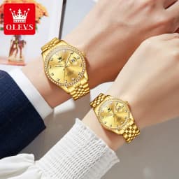 OLEVS 3629 Couple Watches Original Fashion Quartz Watches Waterproof Luminous Diamond Bezel Calendar Watches For Couple Gifts