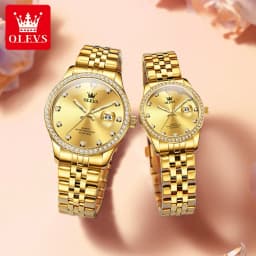 OLEVS 3629 Couple Watches Original Fashion Quartz Watches Waterproof Luminous Diamond Bezel Calendar Watches For Couple Gifts