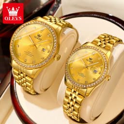 OLEVS 3629 Couple Watches Original Fashion Quartz Watches Waterproof Luminous Diamond Bezel Calendar Watches For Couple Gifts