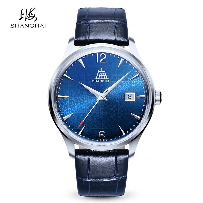 SHANGHAI Couple Automatic Watches 39mm Sapphire Mechanical Watch Date Display Flower Pattern Dial 316L Stainless Steel New S5001