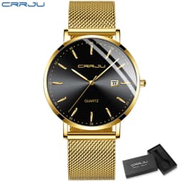 CRRJU Women Watch Fashion Quartz Waterproof Slim Stylish with Date Couple Wristwatch Mesh Strap Clock for unisex reloj hombre