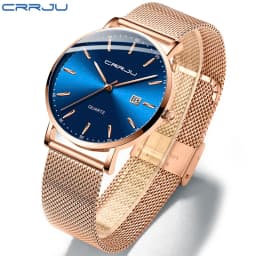 CRRJU Women Watch Fashion Quartz Waterproof Slim Stylish with Date Couple Wristwatch Mesh Strap Clock for unisex reloj hombre