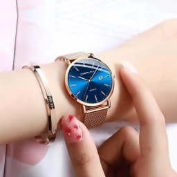 CRRJU Women Watch Fashion Quartz Waterproof Slim Stylish with Date Couple Wristwatch Mesh Strap Clock for unisex reloj hombre