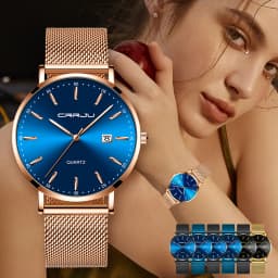 CRRJU Women Watch Fashion Quartz Waterproof Slim Stylish with Date Couple Wristwatch Mesh Strap Clock for unisex reloj hombre