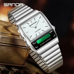 SANDA Fashion Quartz Digital Men's Watch Waterproof Casual Watch Wear-resistant Stainless Steel Couple Strap Watch