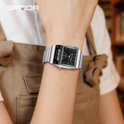 SANDA Fashion Quartz Digital Men's Watch Waterproof Casual Watch Wear-resistant Stainless Steel Couple Strap Watch