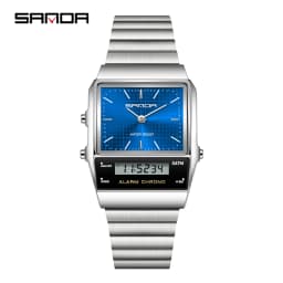 SANDA Fashion Quartz Digital Men's Watch Waterproof Casual Watch Wear-resistant Stainless Steel Couple Strap Watch