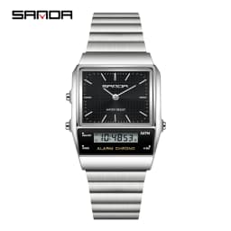 SANDA Fashion Quartz Digital Men's Watch Waterproof Casual Watch Wear-resistant Stainless Steel Couple Strap Watch