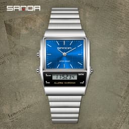 SANDA Fashion Quartz Digital Men's Watch Waterproof Casual Watch Wear-resistant Stainless Steel Couple Strap Watch