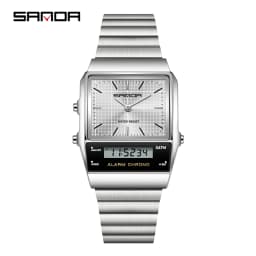 SANDA Fashion Quartz Digital Men's Watch Waterproof Casual Watch Wear-resistant Stainless Steel Couple Strap Watch