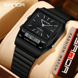 SANDA Fashion Quartz Digital Men's Watch Waterproof Casual Watch Wear-resistant Stainless Steel Couple Strap Watch