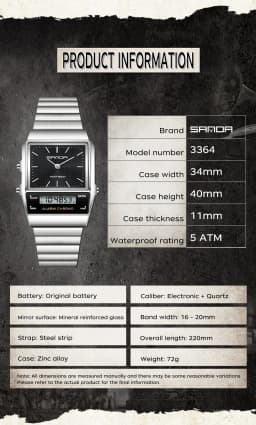 SANDA Fashion Quartz Digital Men's Watch Waterproof Casual Watch Wear-resistant Stainless Steel Couple Strap Watch