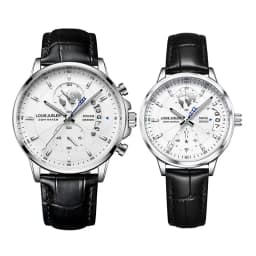 LOUIE JUELEN Couple Watches Multifunction World Map Dial Black Leather Strap Luminous Quartz Wristwatch Lovers Pair Gift Set