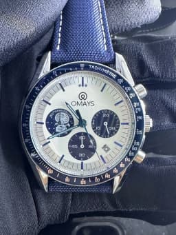 OMAYS Men's Luxury Sport Watch, 50th Anniversary Edition, Blue Nylon Band,Chronograph Quartz Wristwatch