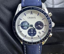 OMAYS Men's Luxury Sport Watch, 50th Anniversary Edition, Blue Nylon Band,Chronograph Quartz Wristwatch