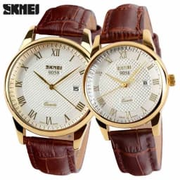 SKMEI 9058 Lovers Quartz Watch Love Witness Time Women Men Leather Strap Sports Waterproof Wristwatches Date Clock Reloj Hombre