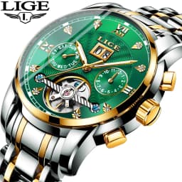 LIGE Automatic Watch for Men Top Original Luxury Skeleton Flywheel Mechanical Wristwatches Classic Calendar Business Man Watch