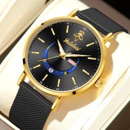 YaLaLuSi Stylish Men's and Women's Minimalist Casual Watches with Calendar and Smiley Face Design—Couple's Watches Reloj
