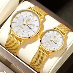 YaLaLuSi Stylish, Minimalist Unisex Watch with Date Display; Milanese Mesh Strap Couple’s Quartz Watch Reloj