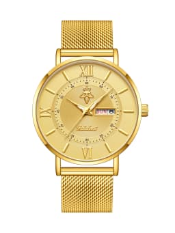 YaLaLuSi Stylish, Minimalist Unisex Watch with Date Display; Milanese Mesh Strap Couple’s Quartz Watch Reloj