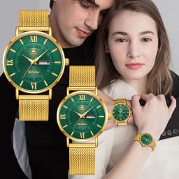YaLaLuSi Stylish, Minimalist Unisex Watch with Date Display; Milanese Mesh Strap Couple’s Quartz Watch Reloj